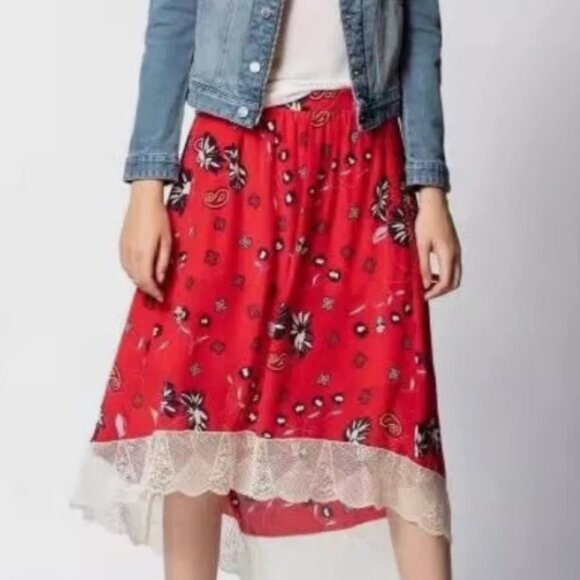 Zadig & Voltaire Red Asymmetric Print Silk Midi Length Skirt M - Picture 8 of 10